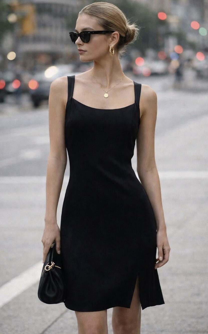 Little Black Dress Silk Sz 12 Vntage Hugo Buscati Luxury Minimalist Cocktail Zip
